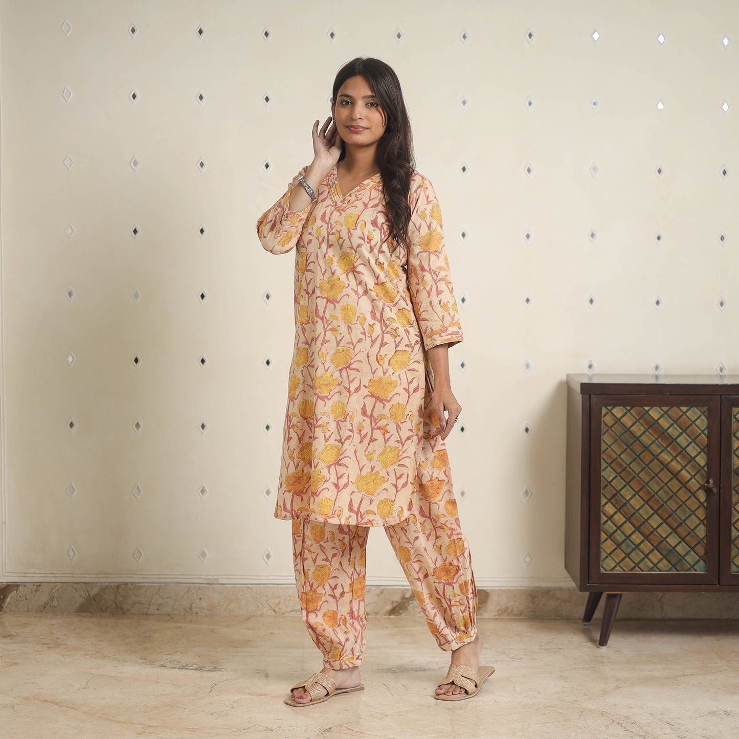 Yellow - natural dyed cotton bagru dabu co-ord set 05