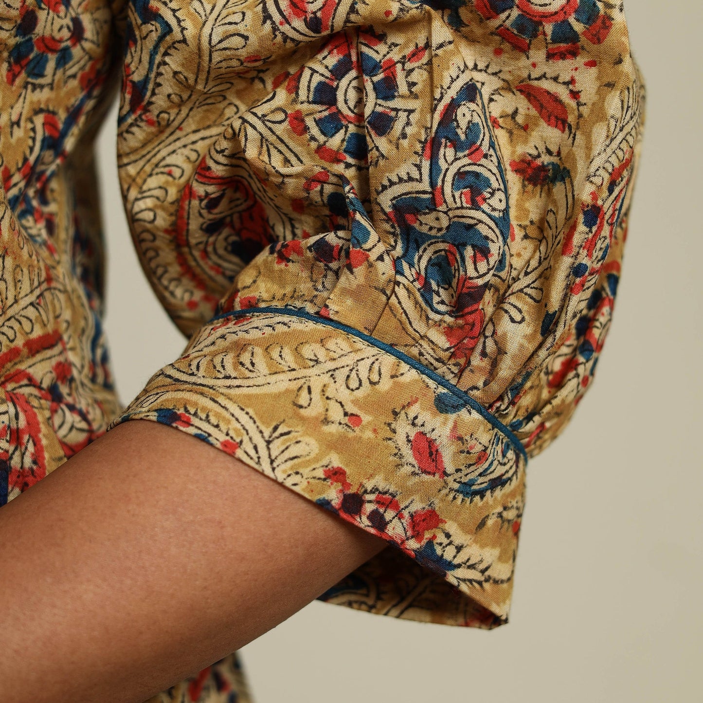 Yellow Block Print Natural Dyed Cotton Flared Kalamkari Dress