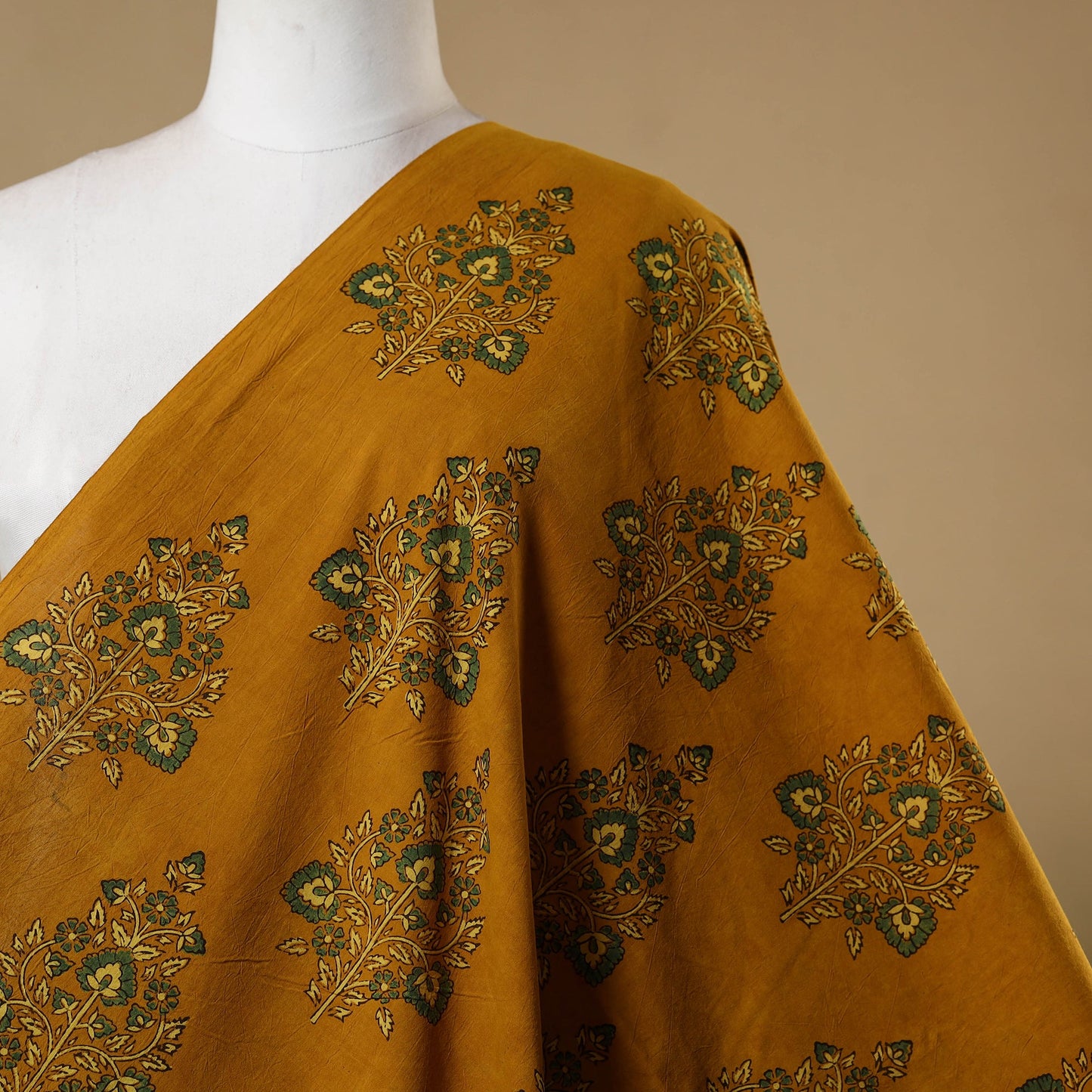 Yellow - natural dyed cotton hand fabric 36 - handcrafted