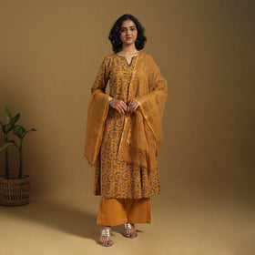 Yellow - natural dyed cotton kurta set (set of 3) 03