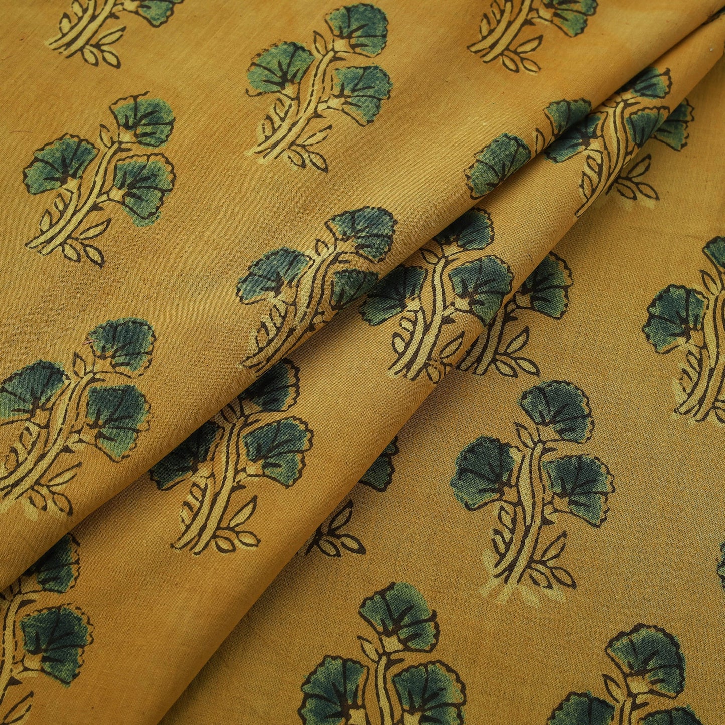 Yellow - Natural Dyed Cotton Kutch Hand Block Ajrakh Print Fabric 46