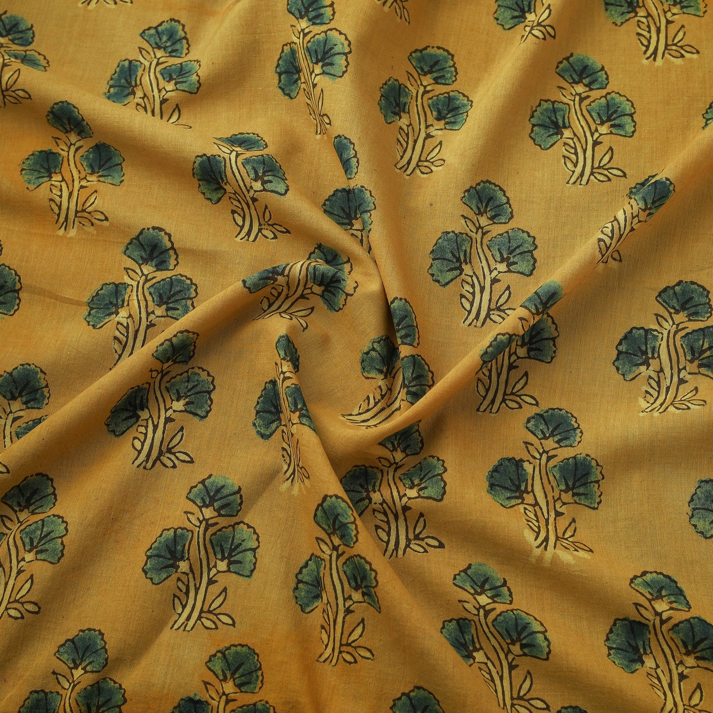 Yellow - Natural Dyed Cotton Kutch Hand Block Ajrakh Print Fabric 46