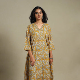 Yellow - natural dyed cotton a-line bagru kurta 15 - l