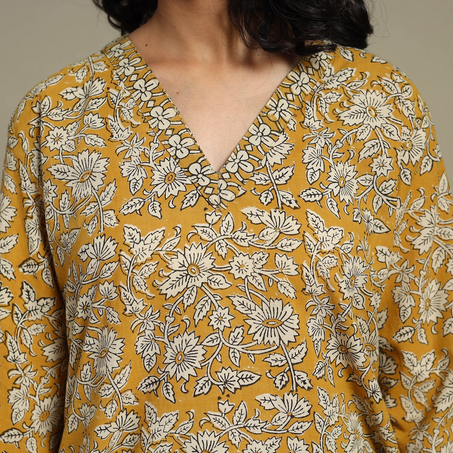 Yellow - natural dyed cotton a-line bagru kurta 15 - l