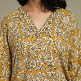 Yellow - natural dyed cotton a-line bagru kurta 15 - l