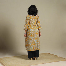 Yellow - natural dyed cotton a-line bagru kurta 15 - l