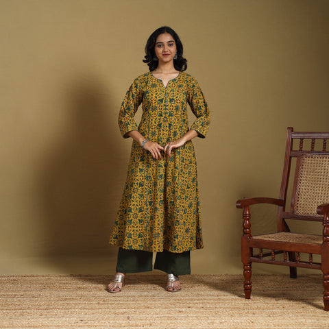 Yellow - natural dyed cotton a-line hand kurta 04