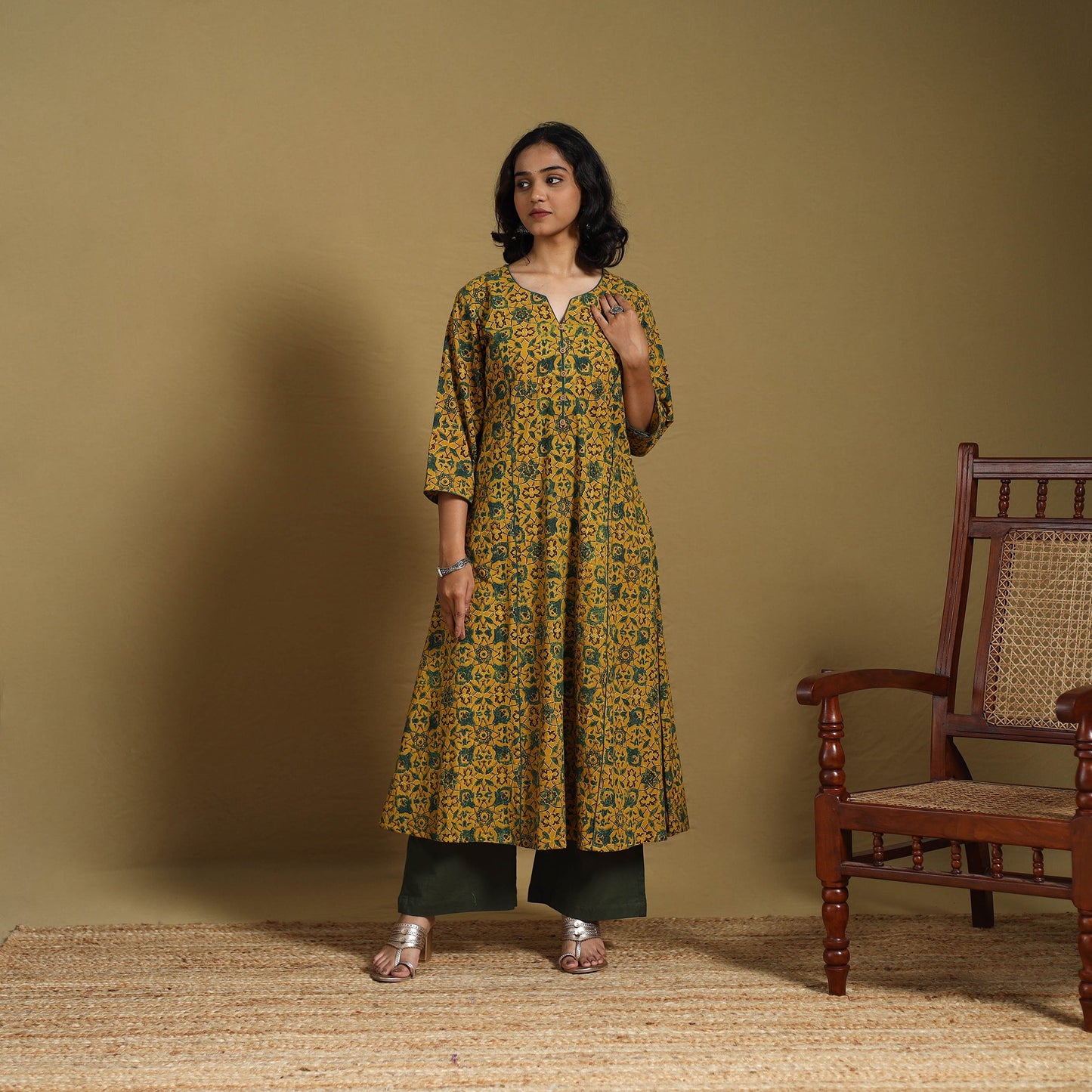 Yellow - natural dyed cotton a-line hand kurta 04