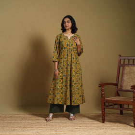 Yellow - natural dyed cotton a-line hand kurta 04