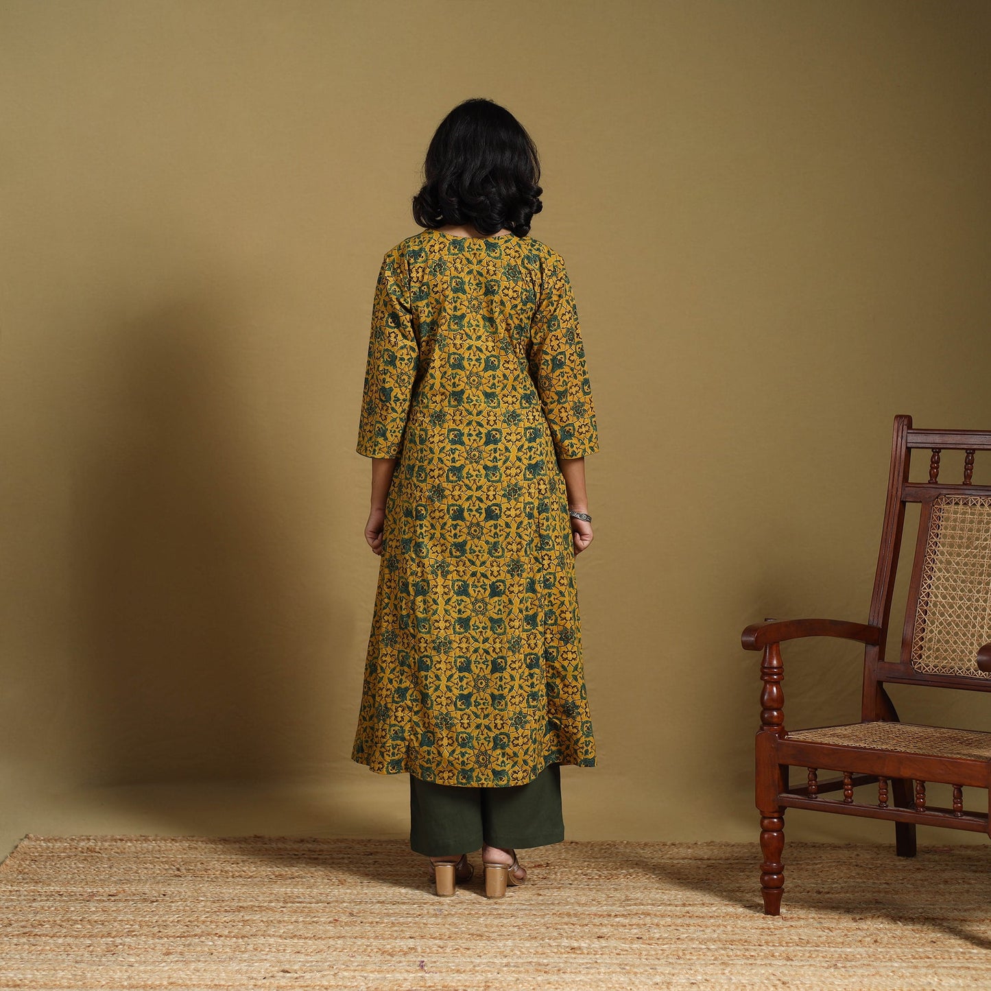 Yellow - natural dyed cotton a-line hand kurta 04