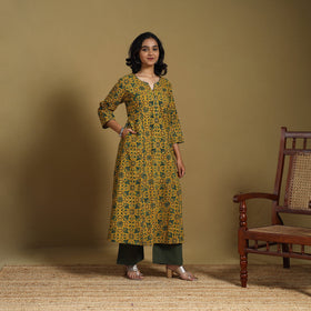 Yellow - natural dyed cotton a-line hand kurta 04