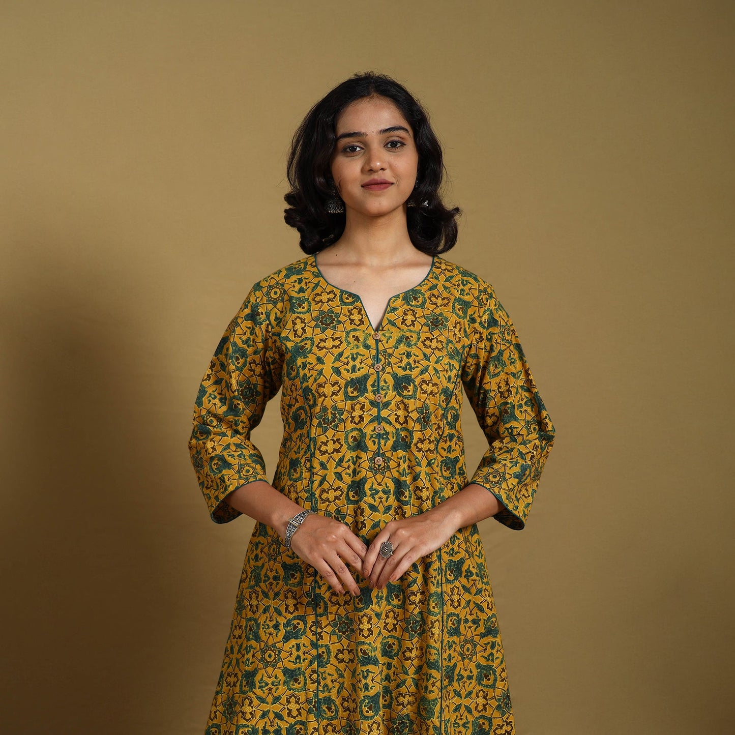 Yellow - natural dyed cotton a-line hand kurta 04