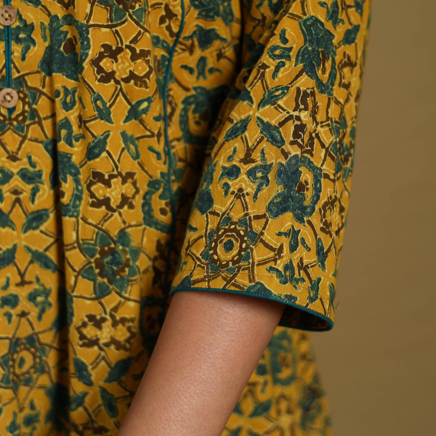 Yellow - natural dyed cotton a-line hand kurta 04