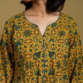 Yellow - natural dyed cotton a-line hand kurta 04
