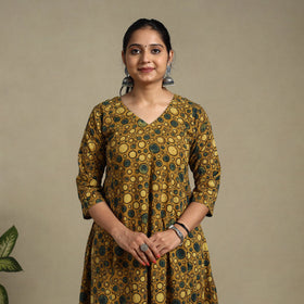 Yellow Block Print Natural Dyed Cotton A-Line Ajrakh Kurta