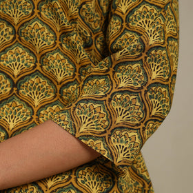 Yellow Block Print Natural Dyed Cotton A-Line Ajrakh Kurta