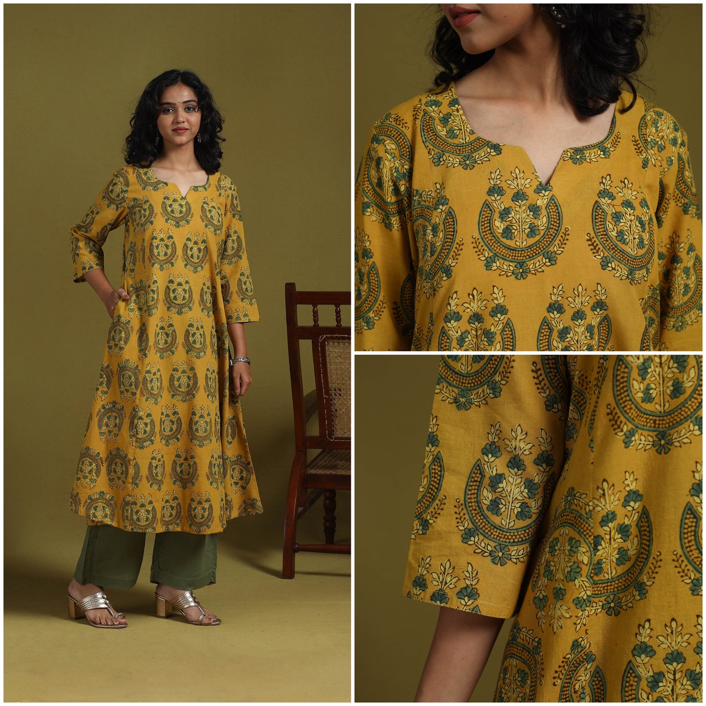 Natural dyed cotton a-line kurta for women 11 - handcrafted