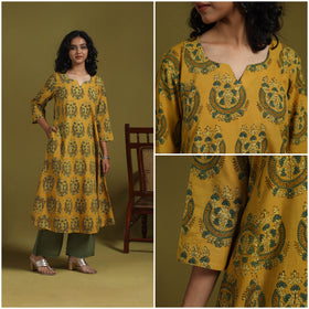 Natural dyed cotton a-line kurta for women 11 - handcrafted