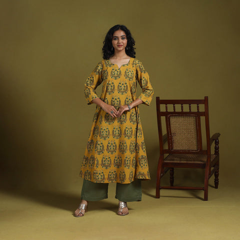 Natural dyed cotton a-line kurta for women 11 - handcrafted