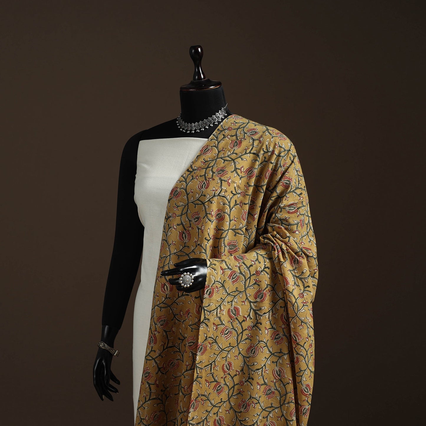 Natural dyed cotton pedana kalamkari dupatta 24