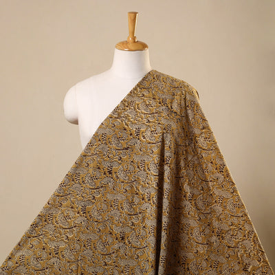 Yellow Natural Dyed Block Print Cotton Pedana Kalamkari Fabric