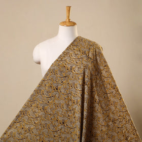 Yellow Natural Dyed Block Print Cotton Pedana Kalamkari Fabric