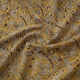 Yellow Natural Dyed Block Print Cotton Pedana Kalamkari Fabric