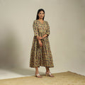 Yellow Block Print Natural Dyed Cotton Tiered Kalamkari Dress