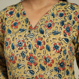 Yellow Block Print Natural Dyed Cotton Tiered Kalamkari Dress