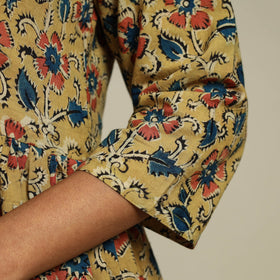 Yellow Block Print Natural Dyed Cotton Tiered Kalamkari Dress
