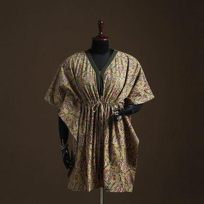 Natural dyed hand block kalamkari print cotton kaftan