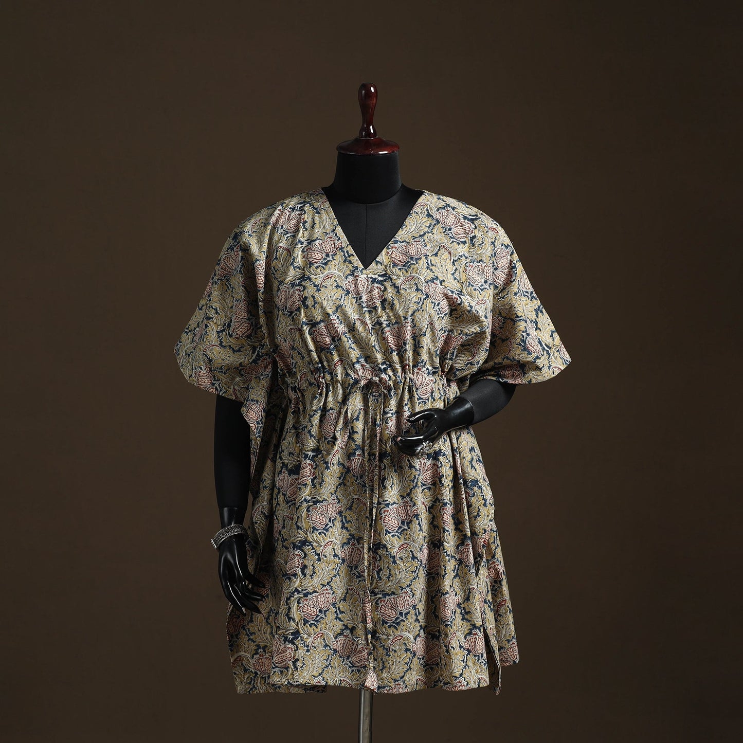 Natural dyed hand block kalamkari print cotton kaftan