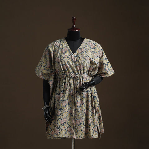 Natural dyed hand block kalamkari print cotton kaftan