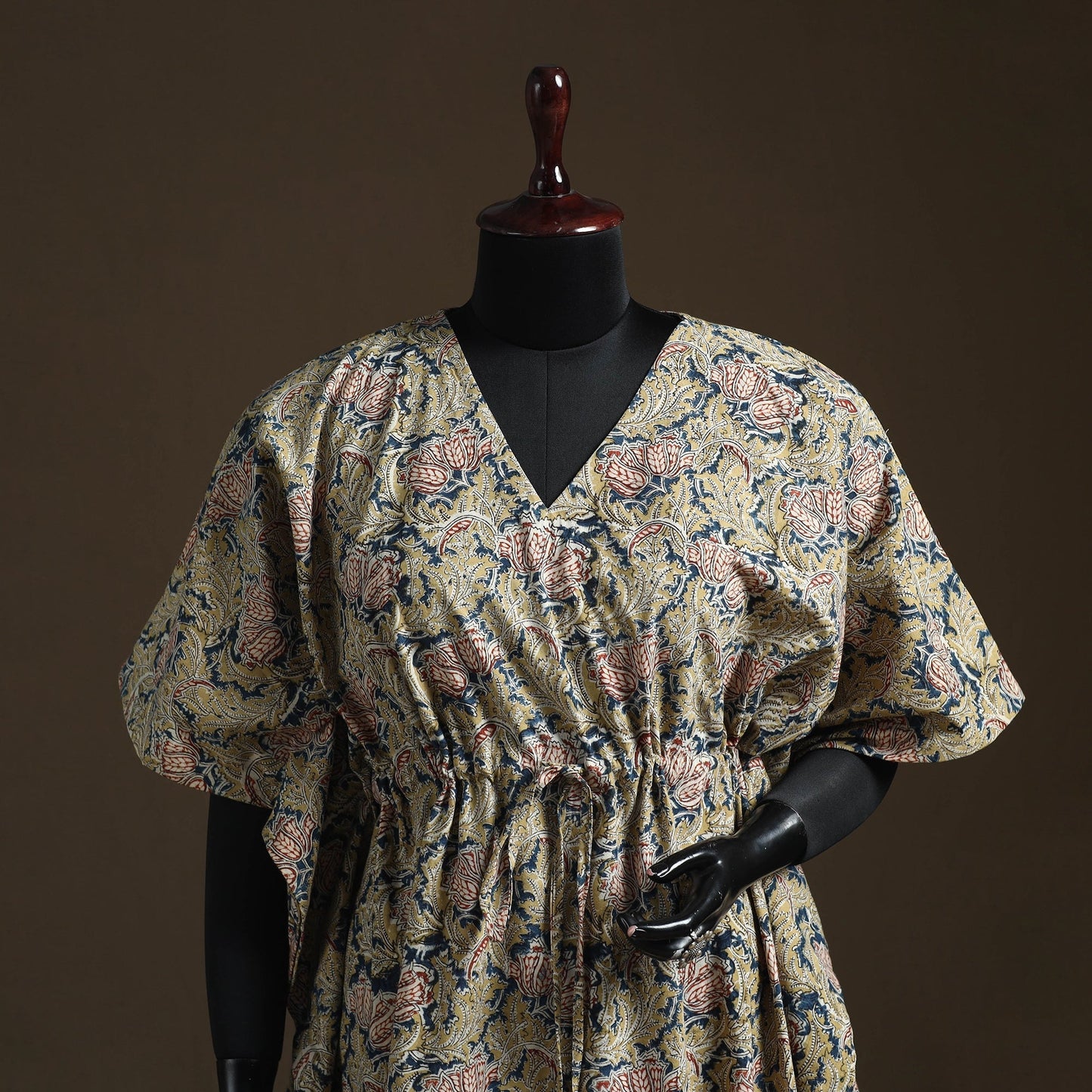 Natural dyed hand block kalamkari print cotton kaftan