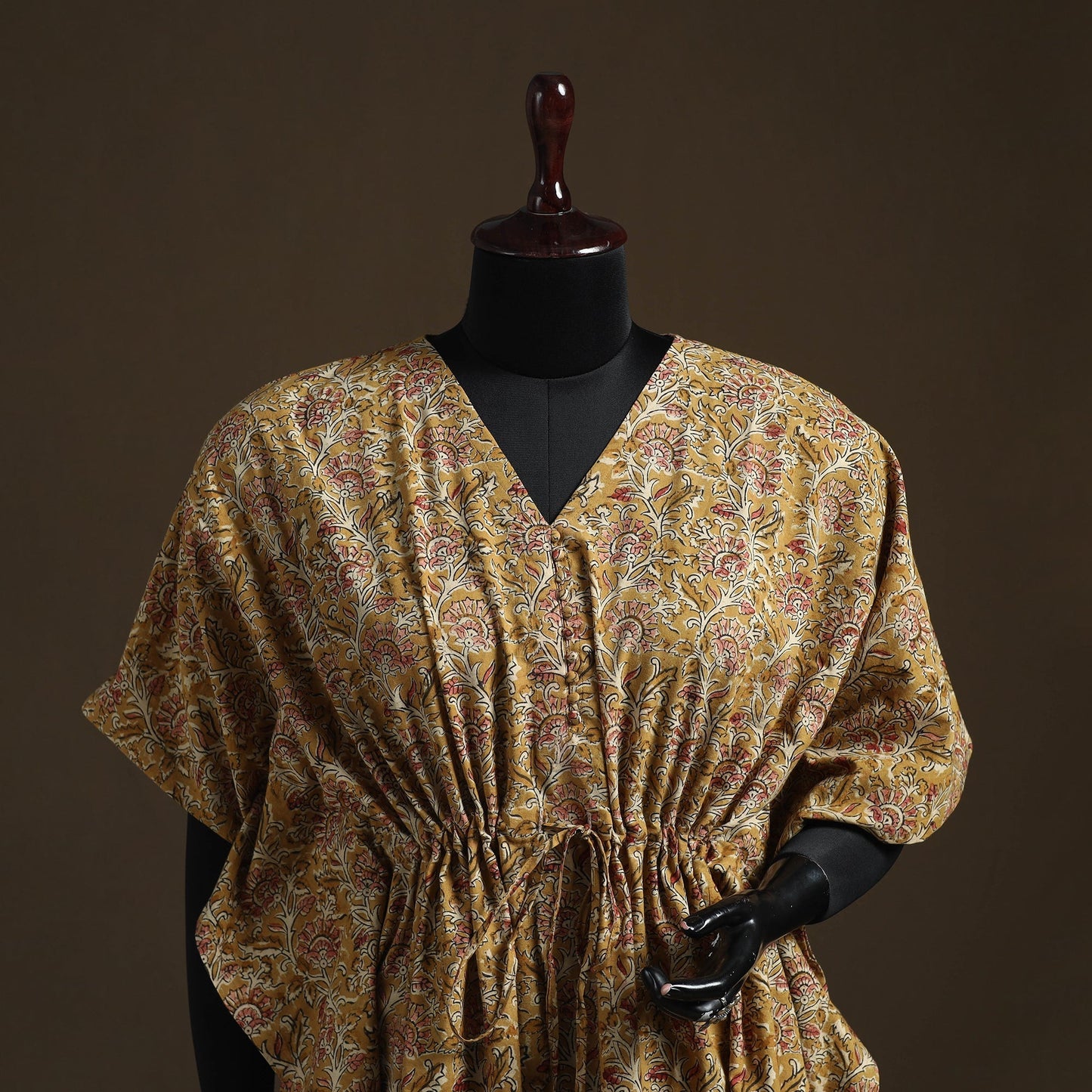 Natural dyed hand block kalamkari print cotton kaftan