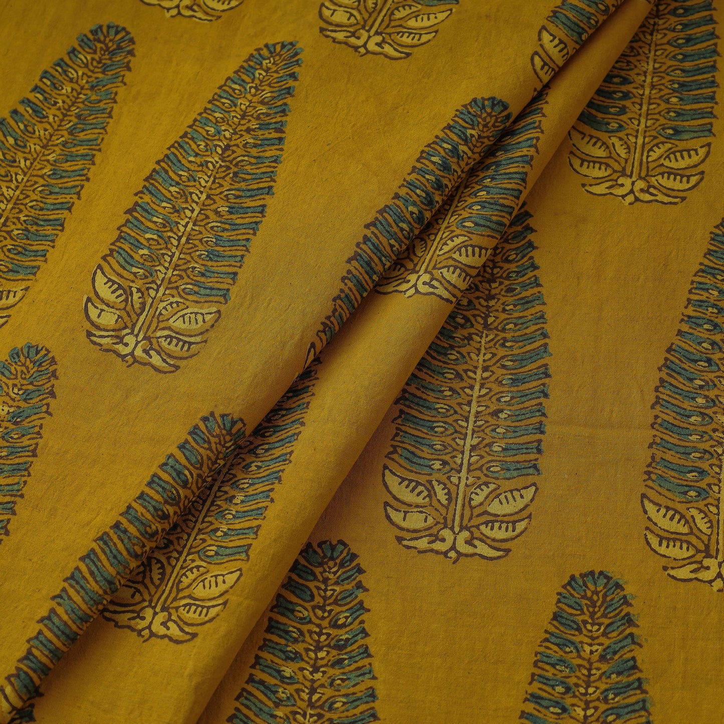 Buy Large Fern Leaf Butta Ajrakh Hand Block Printed Cotton Fabric Online l iTokri.com