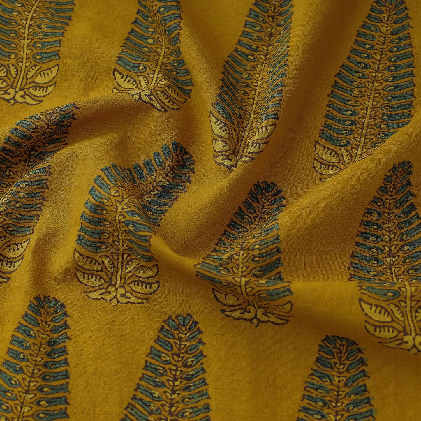 Buy Large Fern Leaf Butta Ajrakh Hand Block Printed Cotton Fabric Online l iTokri.com