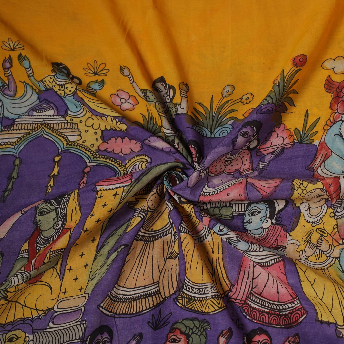 Natural dyed handloom chanderi silk handpainted