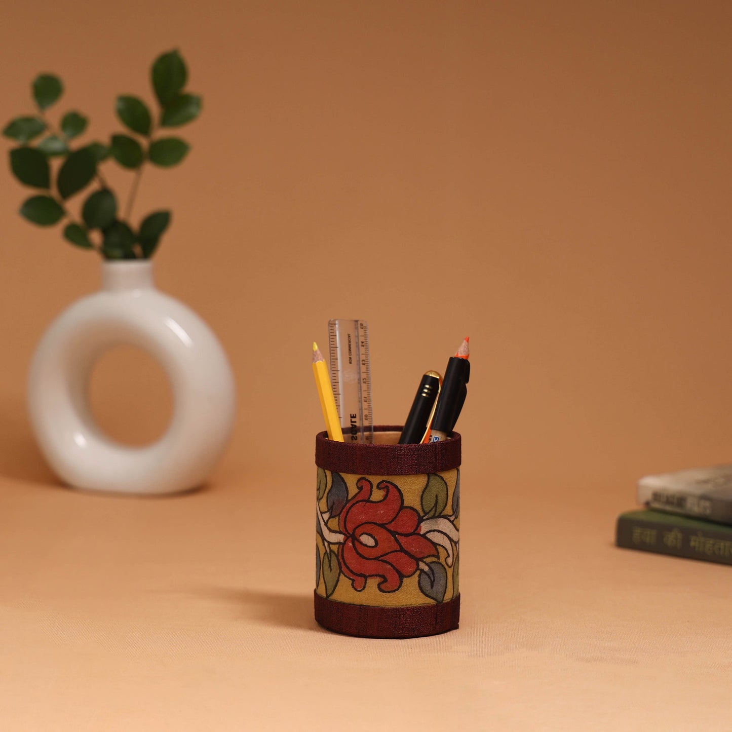 Natural dyed handpainted kalamkari pen stand 09
