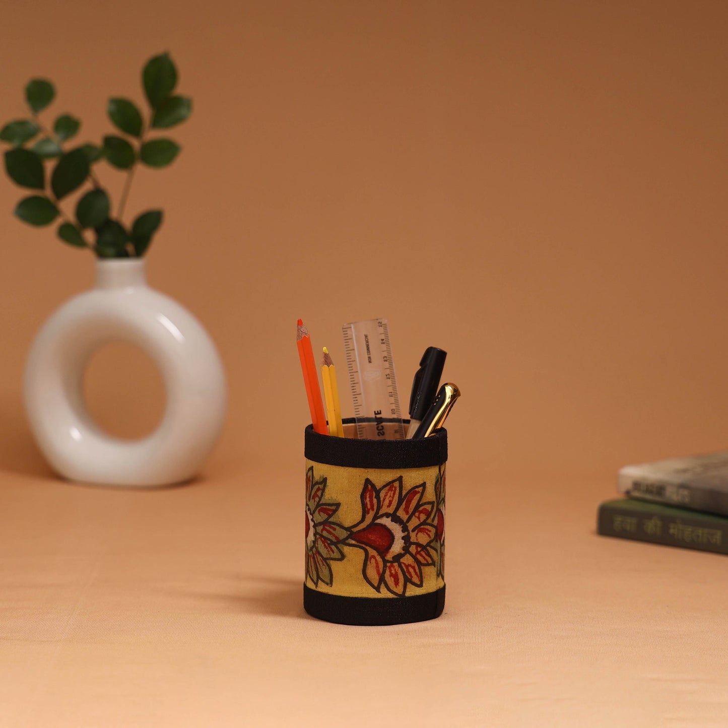 Natural dyed handpainted kalamkari pen stand 16