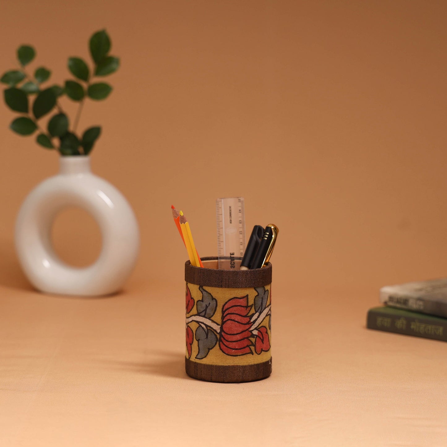 Natural dyed handpainted kalamkari pen stand 18