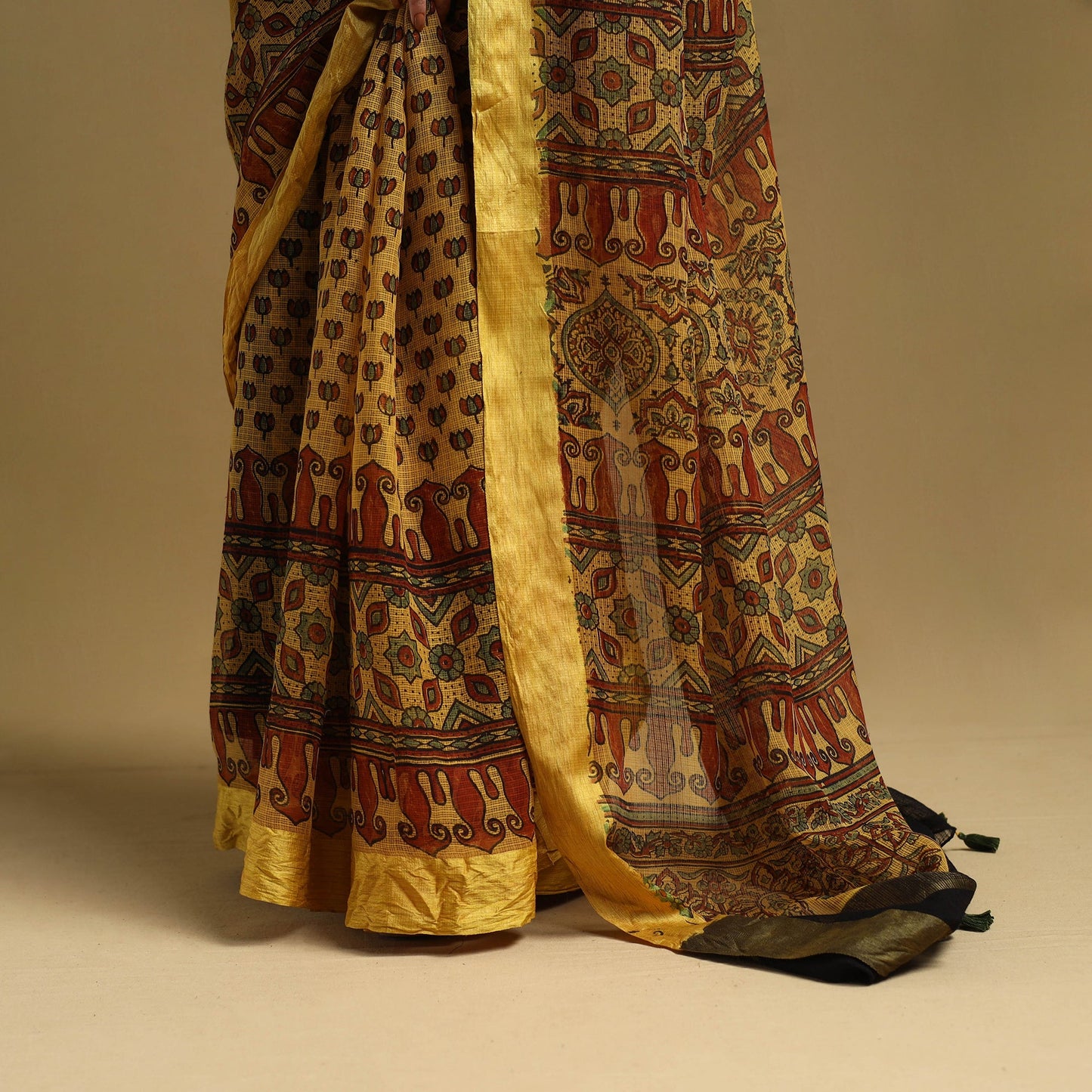 Yellow - natural dyed kota doria cotton saree 05