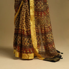 Yellow - natural dyed kota doria cotton saree 05