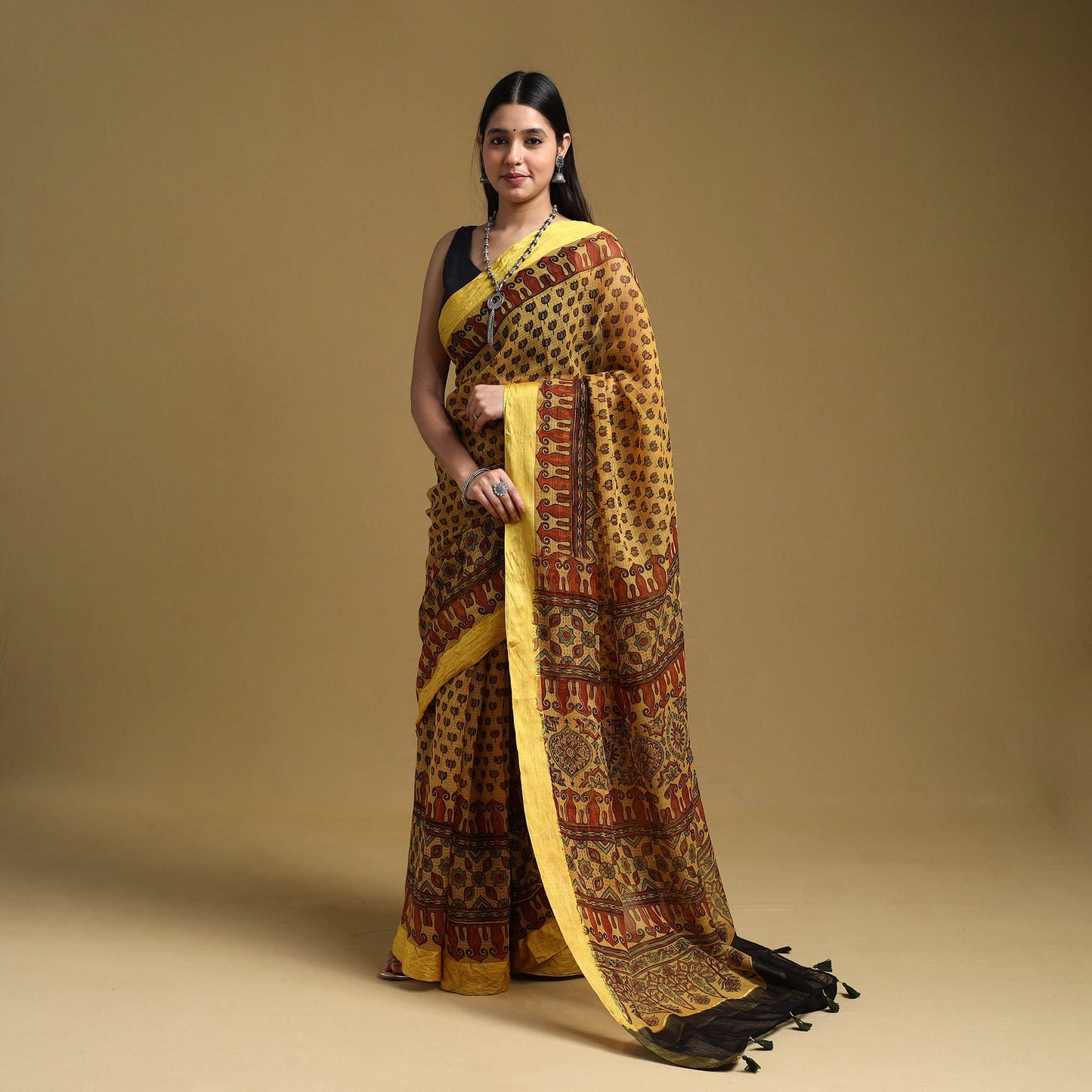 Yellow - natural dyed kota doria cotton saree 05