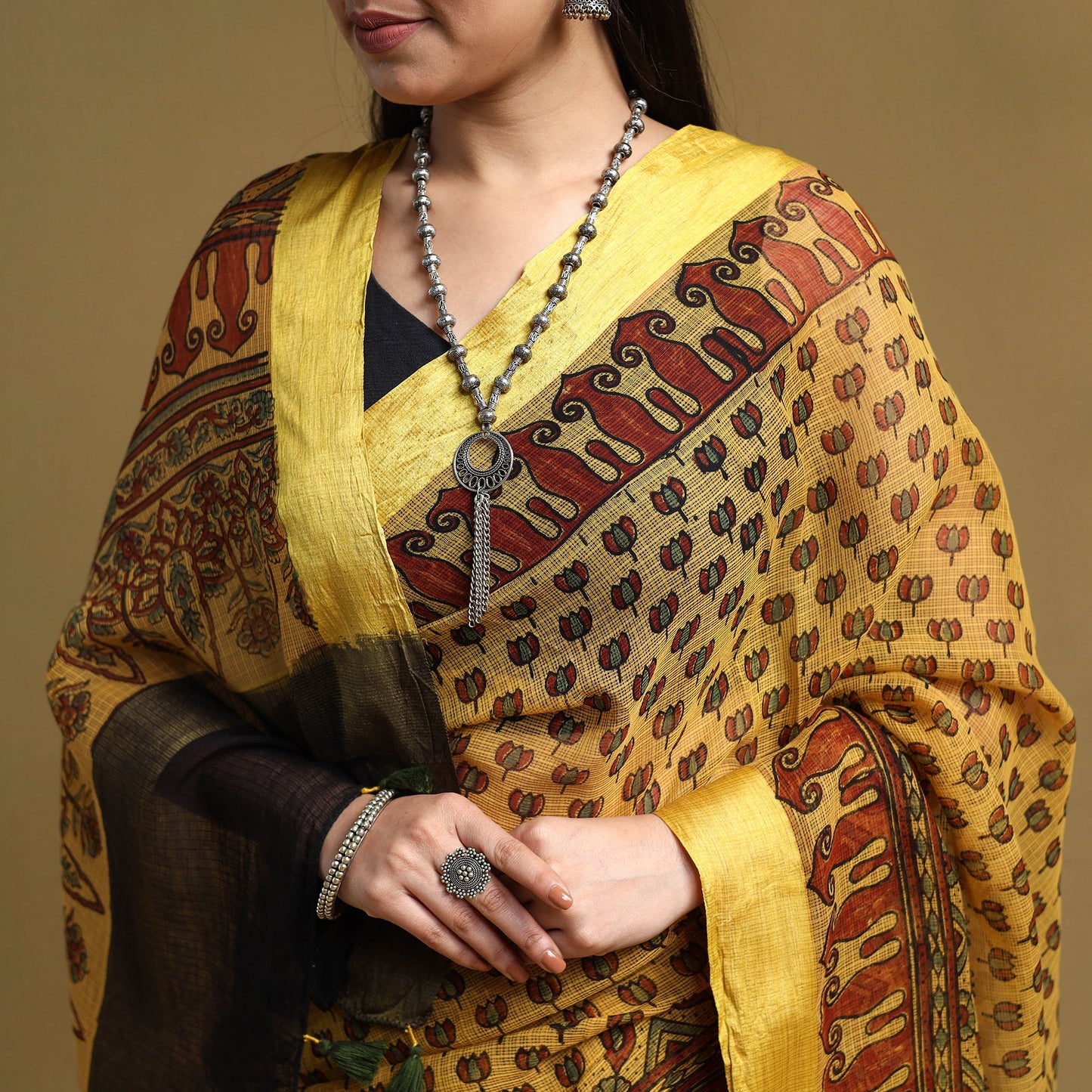 Yellow - natural dyed kota doria cotton saree 05