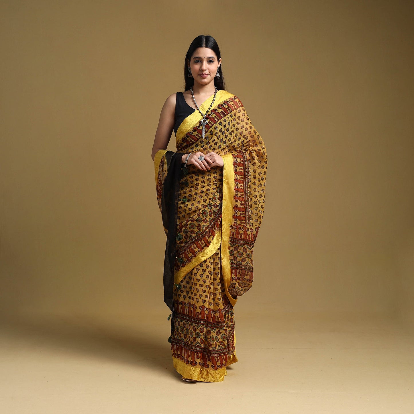 Yellow - natural dyed kota doria cotton saree 05