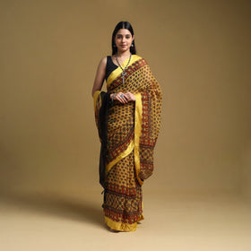 Yellow - natural dyed kota doria cotton saree 05