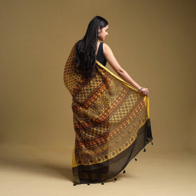 Yellow - natural dyed kota doria cotton saree 05