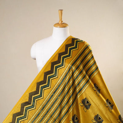 Yellow - natural dyed mashru silk fabric 02 - handcrafted