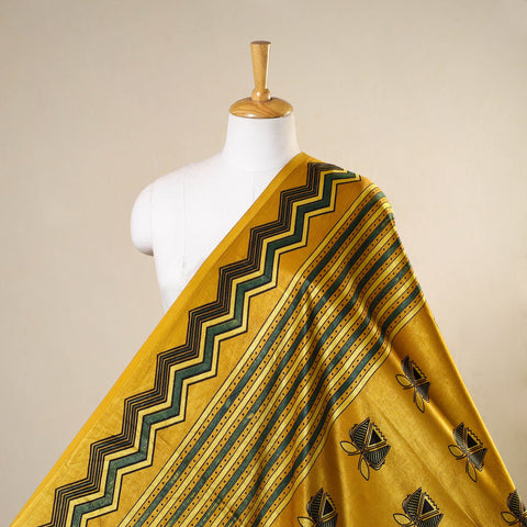 Yellow - natural dyed mashru silk fabric 02 - handcrafted